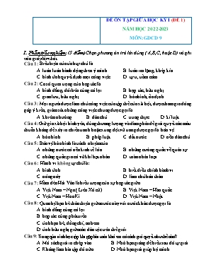 Bộ đề ôn tập giữa học kì 1 Giáo dục công dân Lớp 9 - Năm học 2022-2023 (Có đáp án)